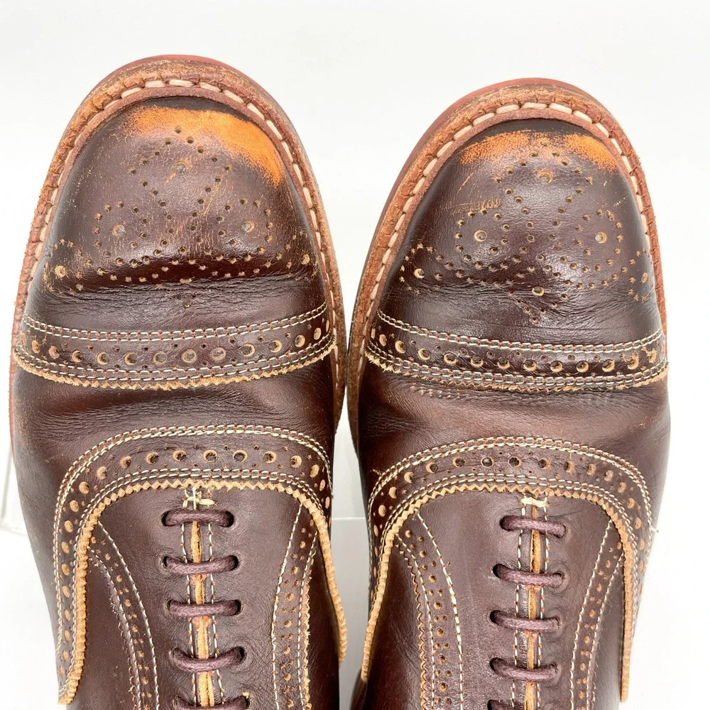 Allen Edmonds Mens 9D Strandmok Brown Leather Cap Toe Brogue Wingtip Oxford Shoe